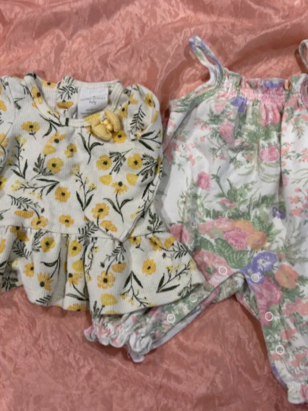 LOT OF 2 LAURA ASHLEY BABY GIRL 0-3 MONTH FLORAL DRESS + ROMPER EUC SHABBY CHIC